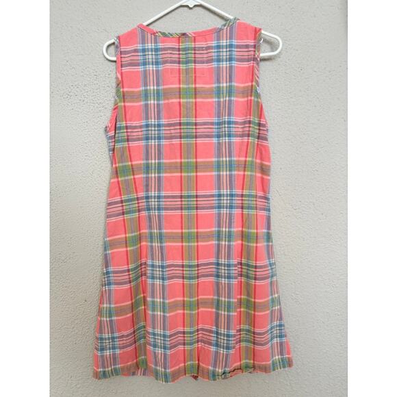 VTG Liz Claiborne Plaid Pink Blue Cotton Shift Sleeveless Jumper Sun Dress Sz 10 - Picture 7 of 10